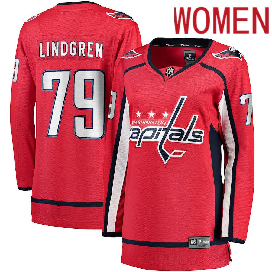 Women Washington Capitals #79 Charlie Lindgren Fanatics Branded Red Home Breakaway Player NHL Jersey